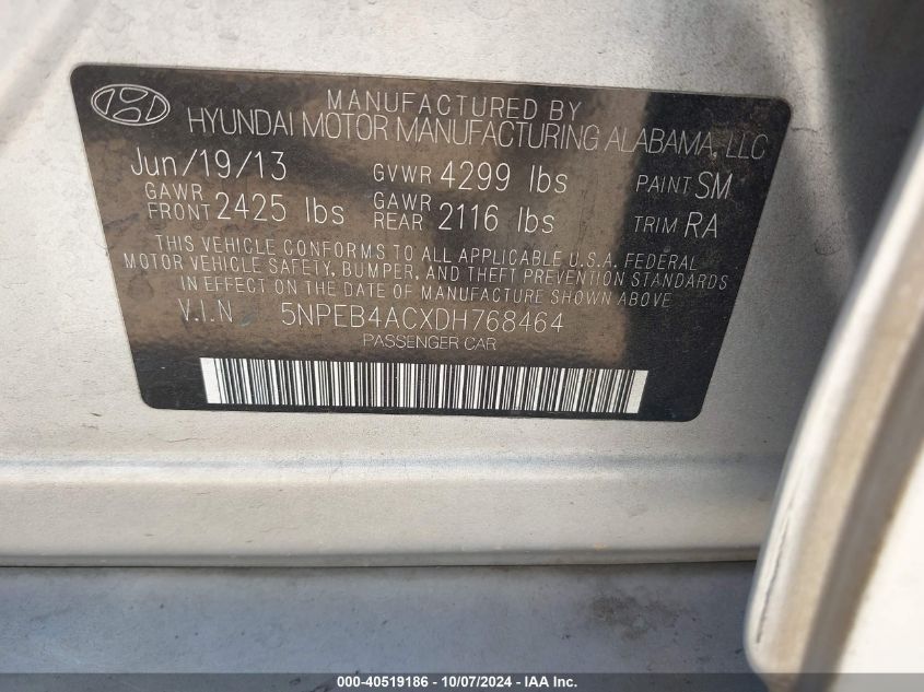 2013 HYUNDAI SONATA GLS - 5NPEB4ACXDH768464