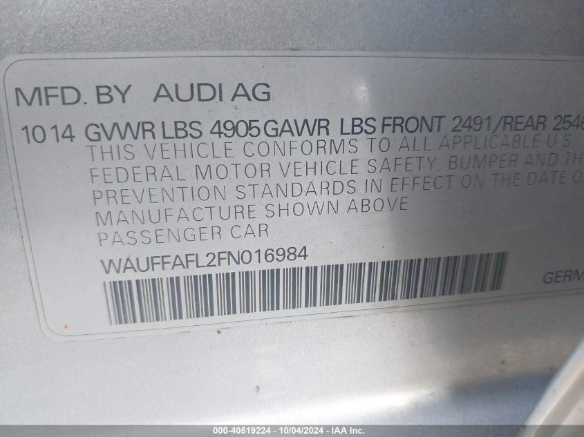 WAUFFAFL2FN016984 2015 Audi A4 2.0T Premium