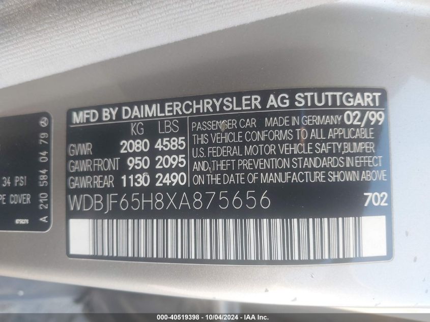 WDBJF65H8XA875656 1999 Mercedes-Benz E 320