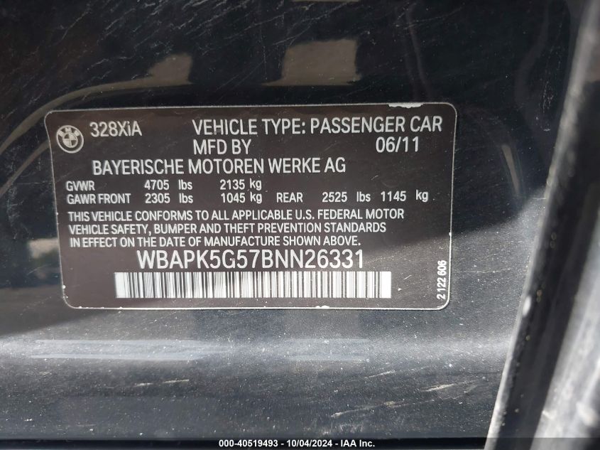 WBAPK5G57BNN26331 2011 BMW 328I xDrive