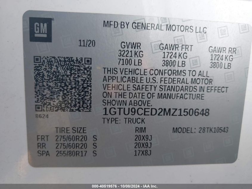 1GTU9CED2MZ150648 2021 GMC Sierra 1500 4Wd Short Box Elevation