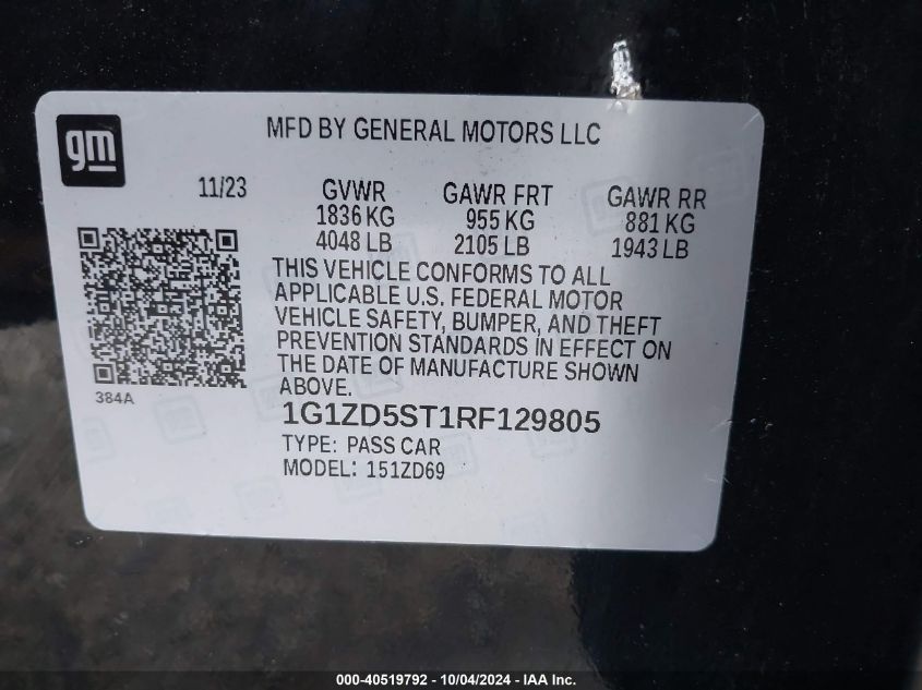 1G1ZD5ST1RF129805 2024 Chevrolet Malibu Fwd 1Lt