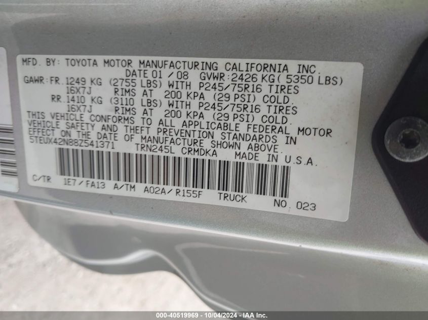 5TEUX42N88Z541371 2008 Toyota Tacoma