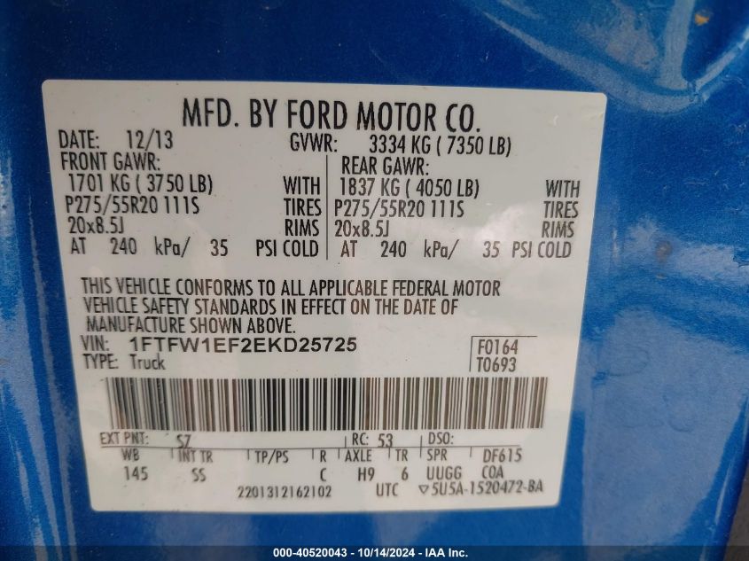 VIN 1FTFW1EF2EKD25725 2014 FORD F-150 no.9