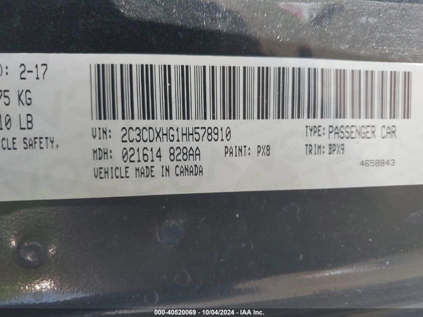 2C3CDXHG1HH578910 2017 Dodge Charger Sxt Rwd