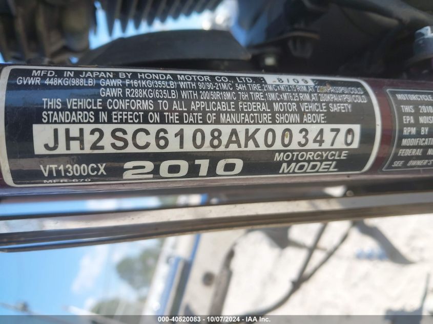 JH2SC6108AK003470 2010 Honda Vt1300 Cx