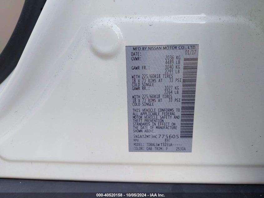 2017 NISSAN ROGUE SL - 5N1AT2MT3HC775605