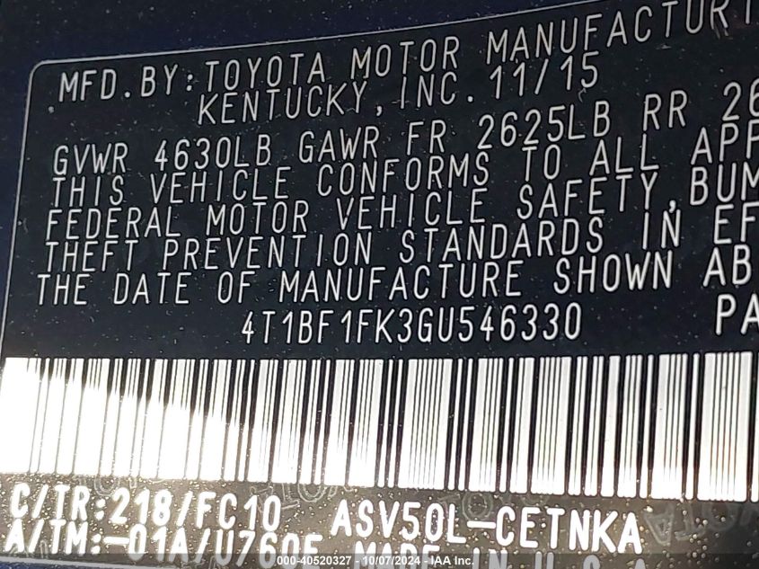 4T1BF1FK3GU546330 2016 Toyota Camry Le