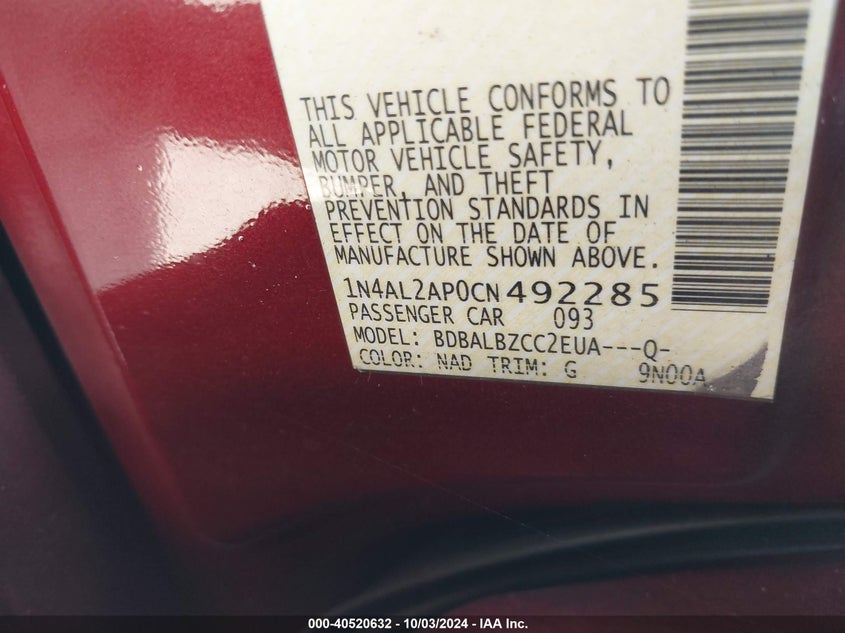 1N4AL2AP0CN492285 2012 Nissan Altima 2.5 S