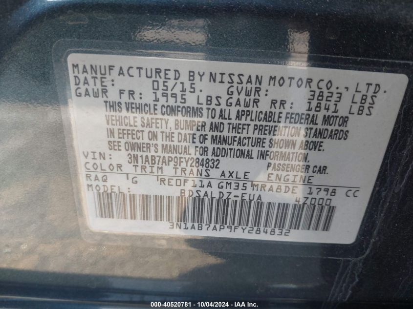 3N1AB7AP9FY284832 2015 Nissan Sentra Sv