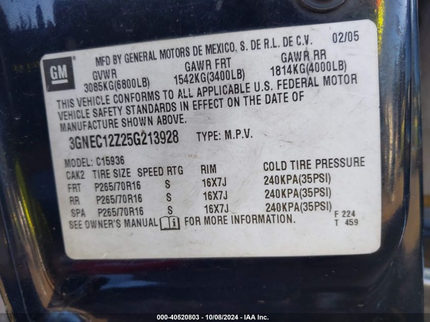 3GNEC12Z25G213928 2005 Chevrolet Avalanche C1500