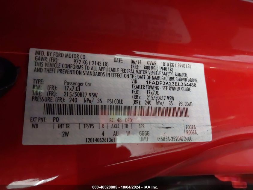 1FADP3K23EL354488 2014 Ford Focus Se