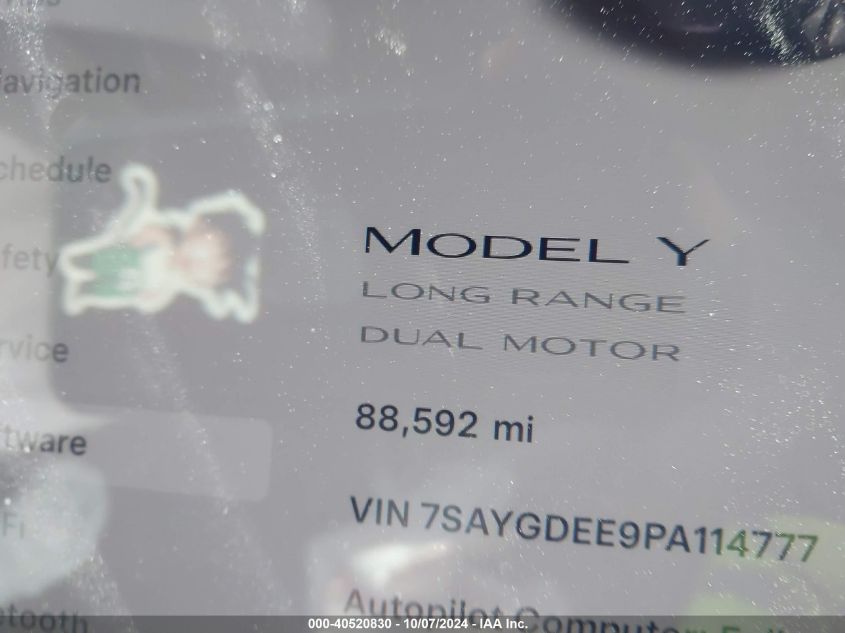 2023 Tesla Model Y VIN: 7SAYGDEE9PA114777 Lot: 40520830