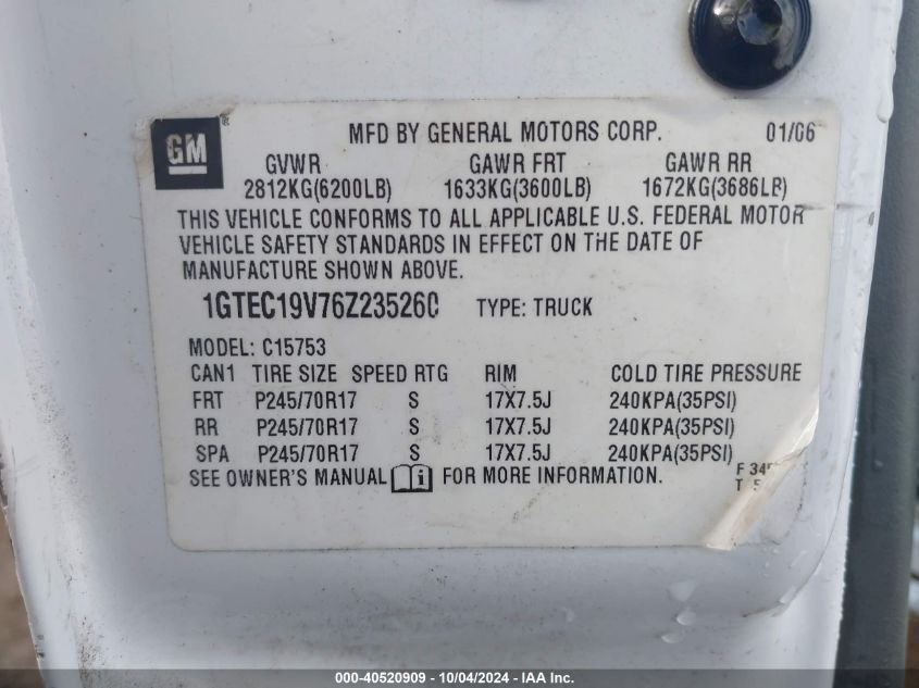 1GTEC19V76Z235260 2006 GMC Sierra 1500 Work Truck