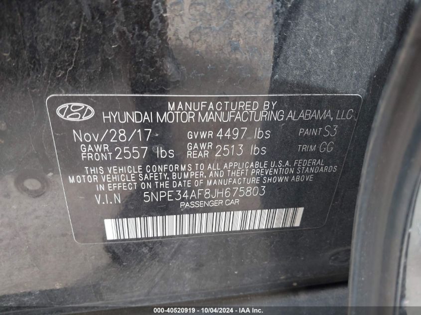 2018 HYUNDAI SONATA LIMITED - 5NPE34AF8JH675803