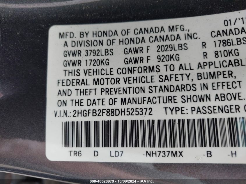 2HGFB2F88DH525372 2013 Honda Civic Ex