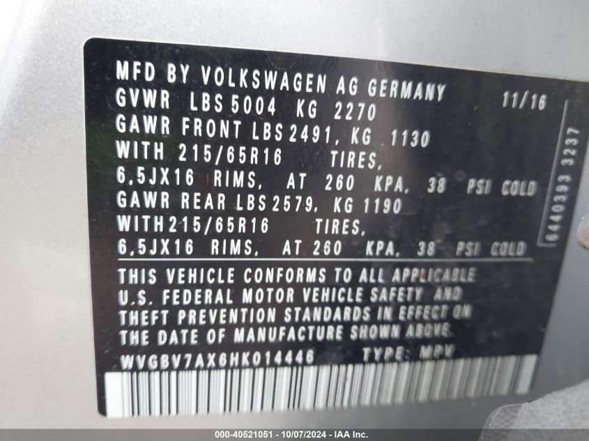 WVGBV7AX6HK014446 2017 Volkswagen Tiguan 2.0T/2.0T S