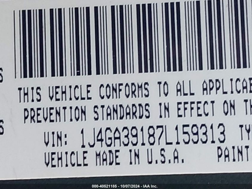 2007 Jeep Wrangler Unlimited X VIN: 1J4GA39187L159313 Lot: 40521185