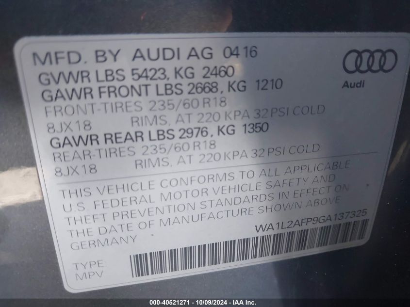 WA1L2AFP9GA137325 2016 Audi Q5 2.0T Premium