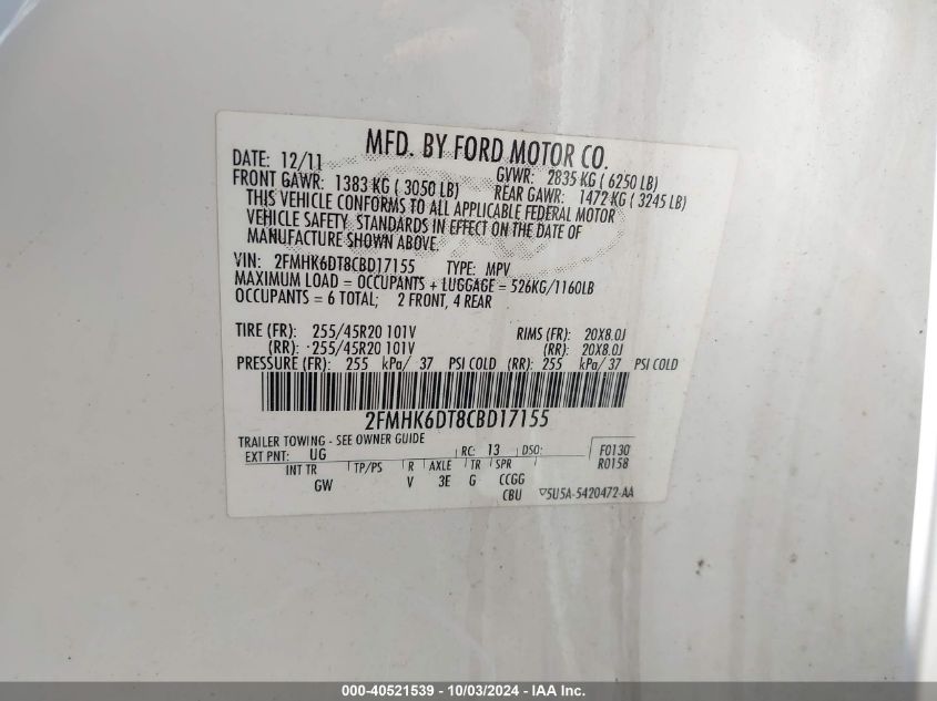 2FMHK6DT8CBD17155 2012 Ford Flex Titanium