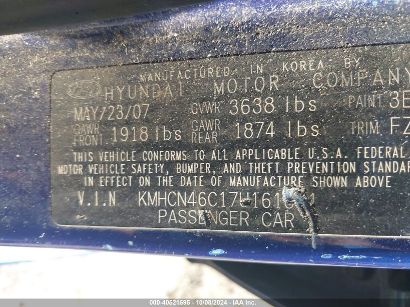 KMHCN46C17U161821 2007 Hyundai Accent Gls