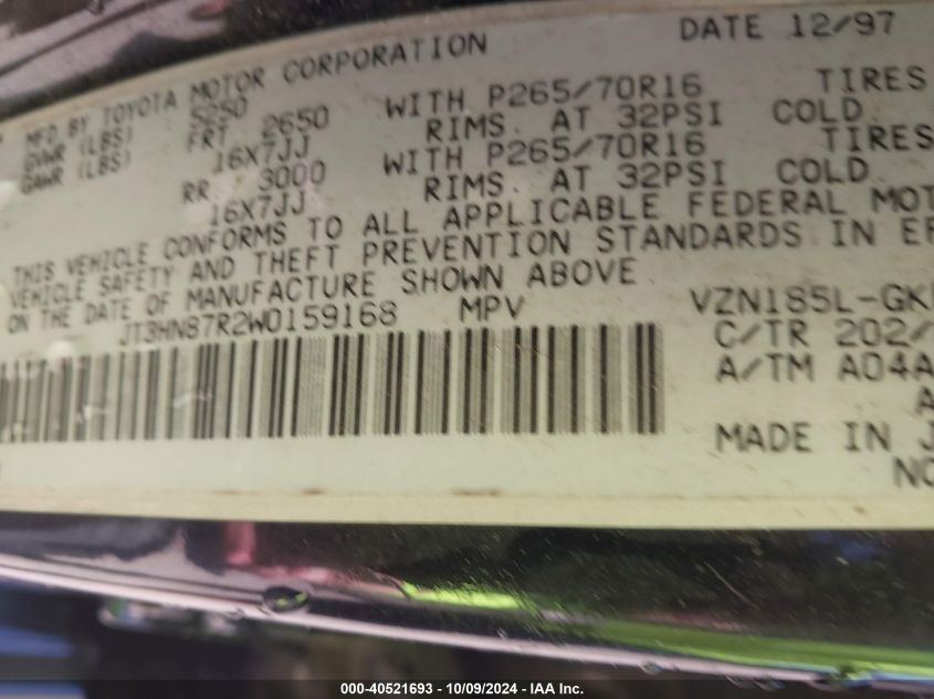 JT3HN87R2W0159168 1998 Toyota 4Runner Sr5 V6 Limited