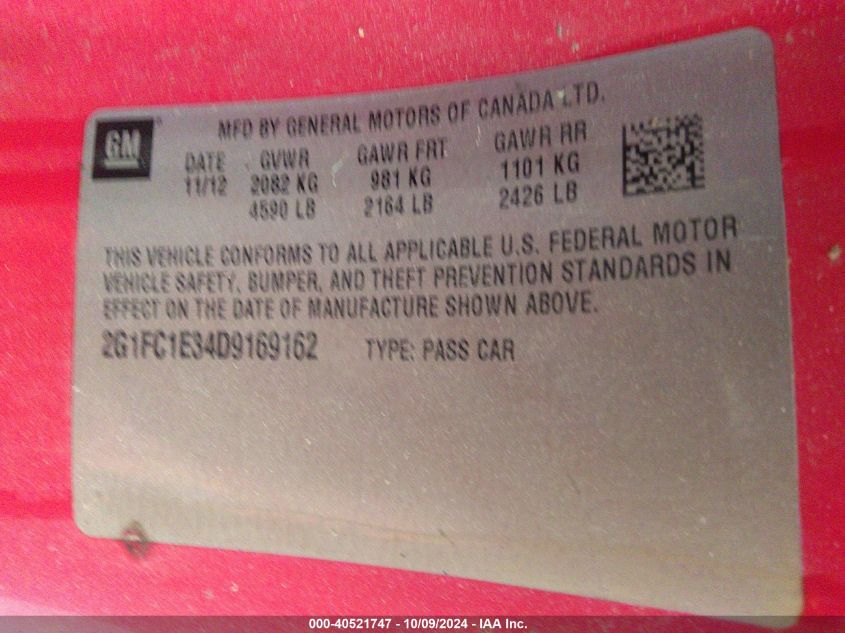 2G1FC1E34D9169162 2013 Chevrolet Camaro 2Lt