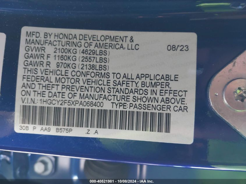 1HGCY2F5XPA068400 2023 Honda Accord Hybrid Sport