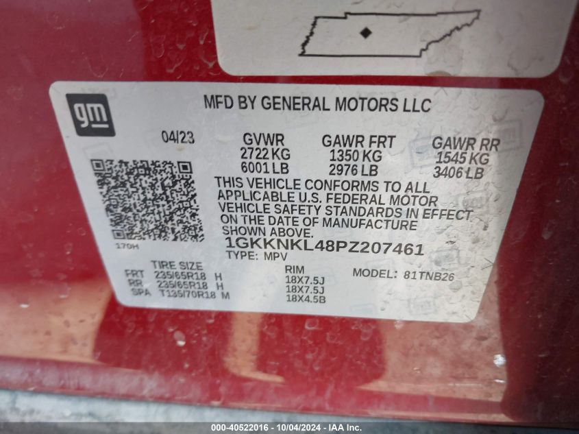 1GKKNKL48PZ207461 2023 GMC Acadia Fwd Sle