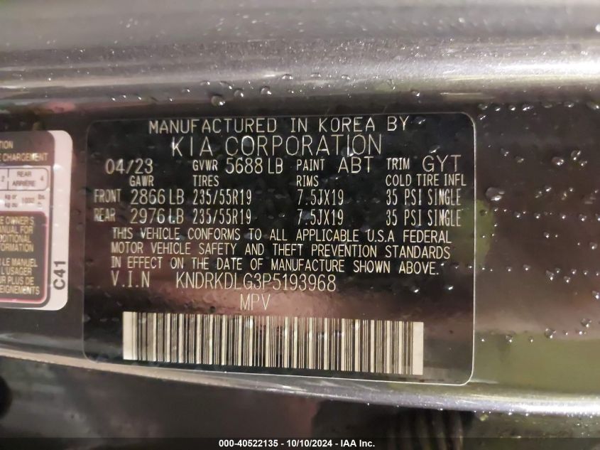 KNDRKDLG3P5193968 2023 Kia Sorento Hybrid Sx Prestige