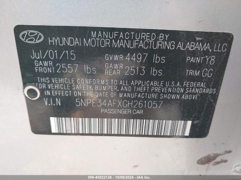 5NPE34AFXGH261057 2016 Hyundai Sonata Sport/Limited