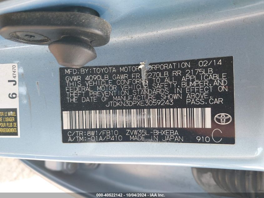 JTDKN3DPXE3059243 2014 Toyota Prius Plug-In