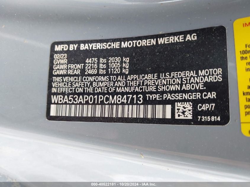 VIN WBA53AP01PCM84713 2023 BMW 4 Series, 430I no.9