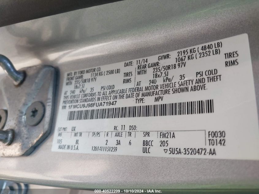 1FMCU9J98FUA71947 2015 Ford Escape Titanium