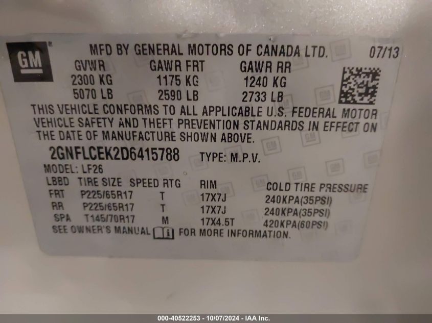 2GNFLCEK2D6415788 2013 Chevrolet Equinox Ls