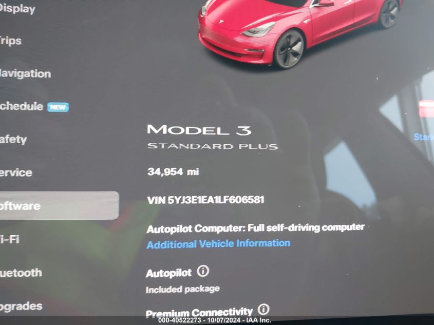 2020 Tesla Model 3 Standard Range Plus Rear-Wheel Drive/Standard Range Rear-Wheel Drive VIN: 5YJ3E1EA1LF606581 Lot: 40522273