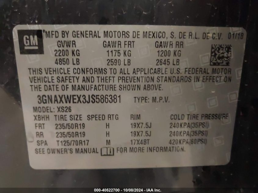 3GNAXWEX3JS586381 2018 Chevrolet Equinox Premier