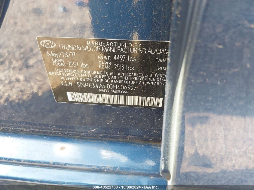 5NPE34AF0JH606927 2018 Hyundai Sonata Sport/Limited/Sel