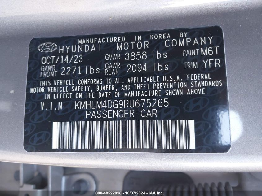 KMHLM4DG9RU675265 2024 Hyundai Elantra Sel