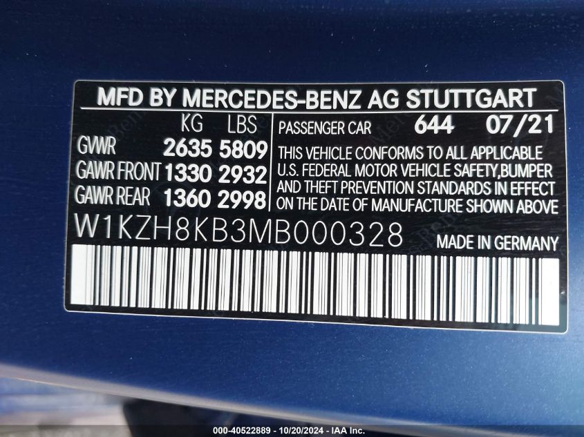 VIN W1KZH8KB3MB000328 2021 Mercedes-Benz AMG E 63,... no.9