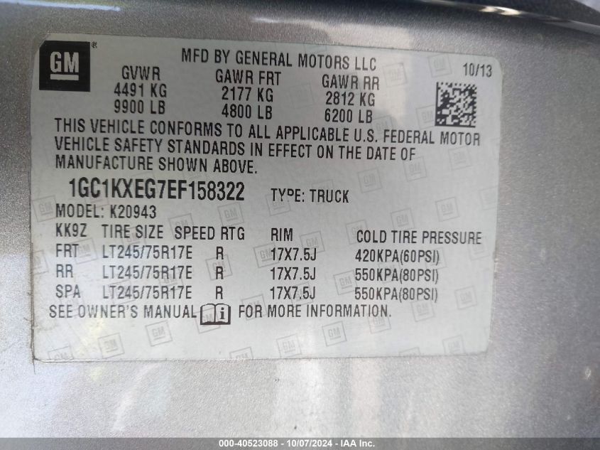 1GC1KXEG7EF158322 2014 Chevrolet Silverado 2500Hd Lt