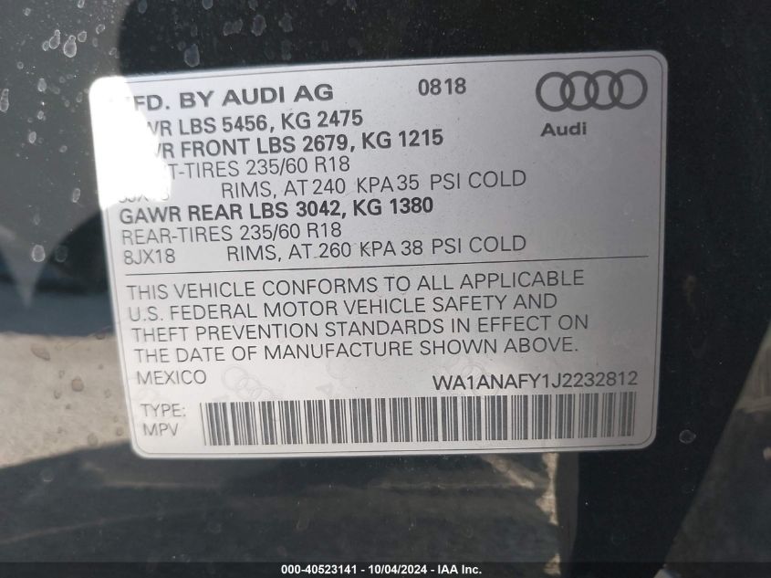 WA1ANAFY1J2232812 2018 Audi Q5 2.0T Tech Premium