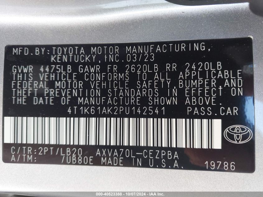 4T1K61AK2PU142541 2023 Toyota Camry Xse