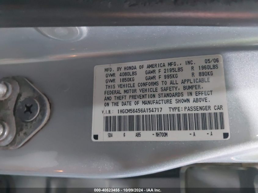 1HGCM56456A154717 2006 Honda Accord Lx