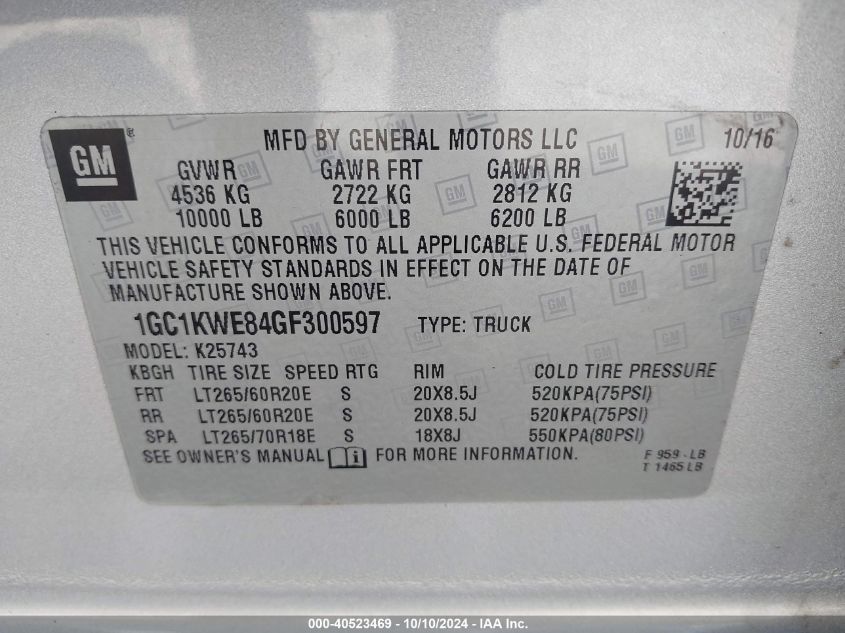 1GC1KWE84GF300597 2016 Chevrolet Silverado 2500Hd Ltz