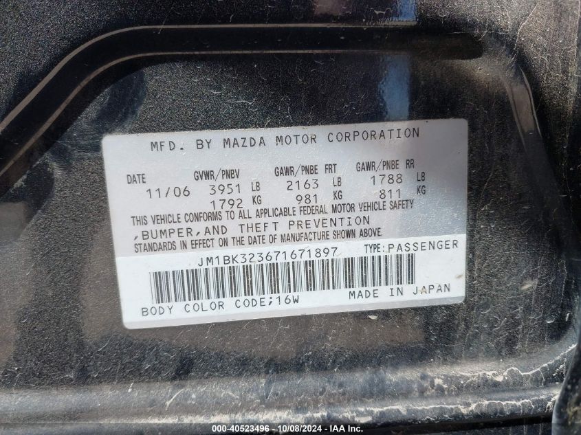 JM1BK323671671897 2007 Mazda Mazda3 S Touring