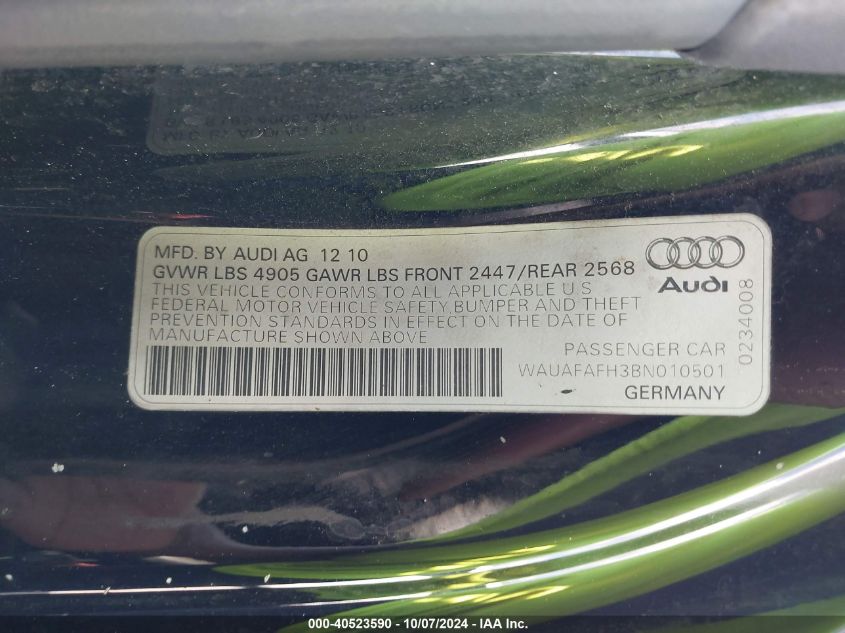 WAUAFAFH3BN010501 2011 Audi A5 2.0T Premium