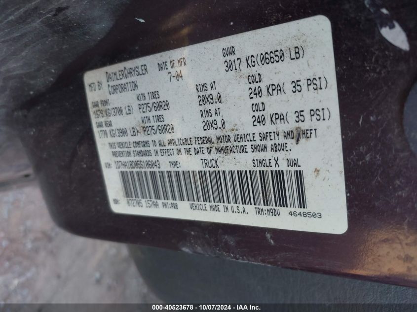 1D7HA18D05S106043 2005 Dodge Ram 1500 Slt/Laramie