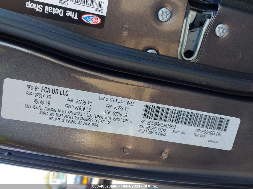 2C3CDXBG0JH119673 2018 Dodge Charger Sxt Rwd