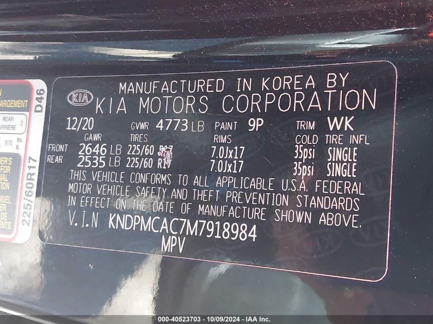 KNDPMCAC7M7918984 2021 Kia Sportage Lx